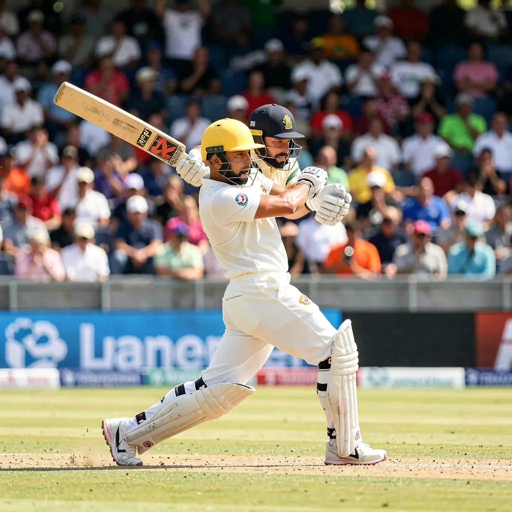 Exciting moment of a cricket batsman playing a powerful shot in a packed stadium capturing the intensity of live cricket action for 52OK sports betting in Bangladesh